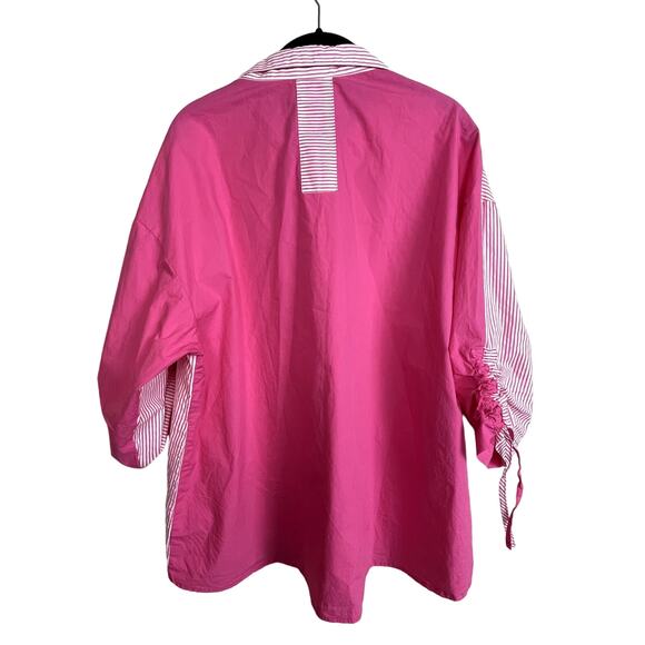 Terra SJ Apparel Top Women's XL Pink White Contrast Tunic Wire Collar Button Up - Picture 6 of 7